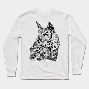 Great Horned Owl Portrait Black and White Long Sleeve T-Shirt